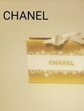 CHANEL Gold and White Snowflake with Ribbon Gift Box Size 8.75" x 5.5" x 3"